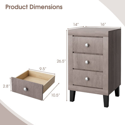 Modern Nightstand with 3 Drawers for Bedroom Living Room, Gray - Gallery Canada