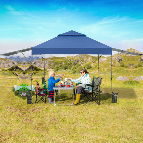 10 x 17.6 Feet Outdoor Instant Pop-up Canopy Tent with Dual Half Awnings, Blue