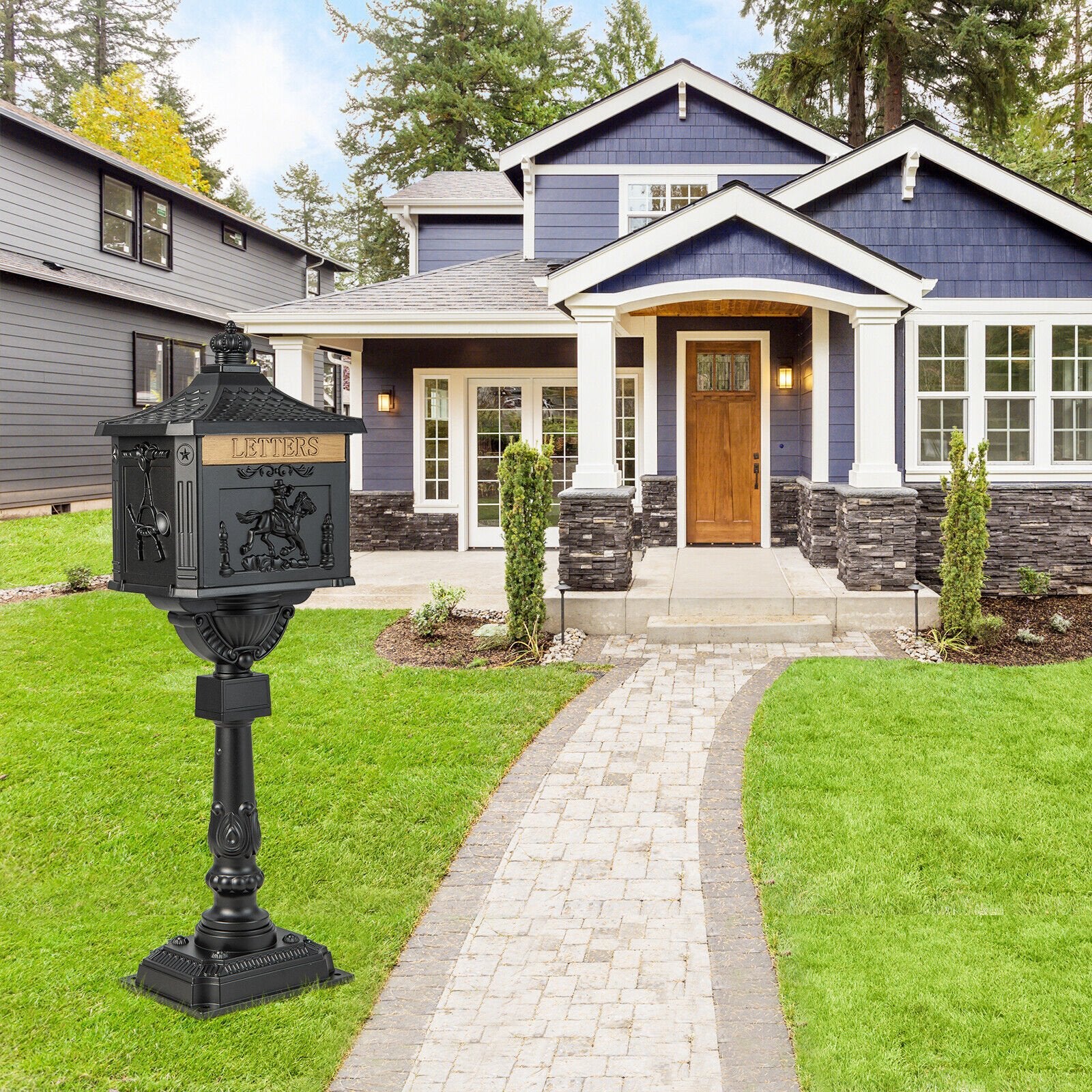 Retro Cast Aluminum Mailbox Security Postal Letter Box with Baffle Door, Black Outdoor Decor   at Gallery Canada