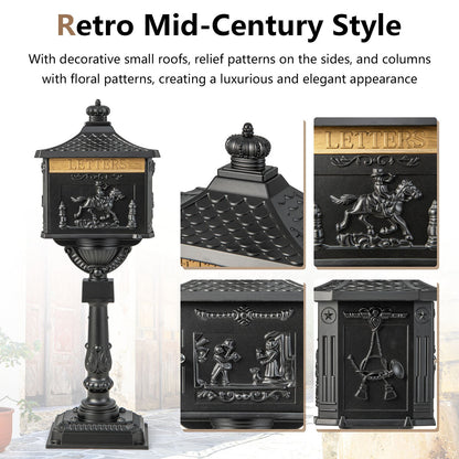 Retro Cast Aluminum Mailbox Security Postal Letter Box with Baffle Door, Black Outdoor Decor   at Gallery Canada