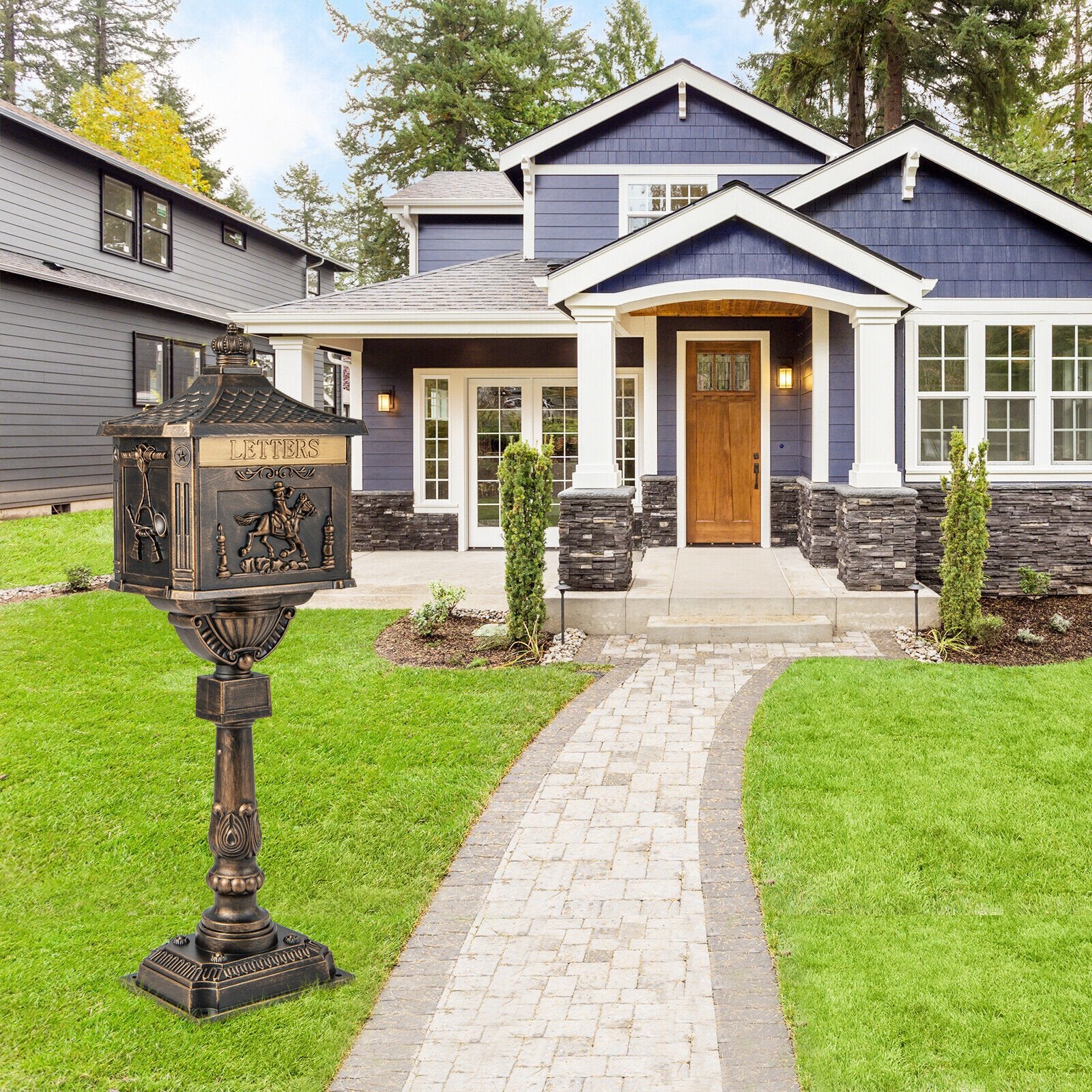 Retro Cast Aluminum Mailbox Security Postal Letter Box with Baffle Door, Bronze Outdoor Decor   at Gallery Canada