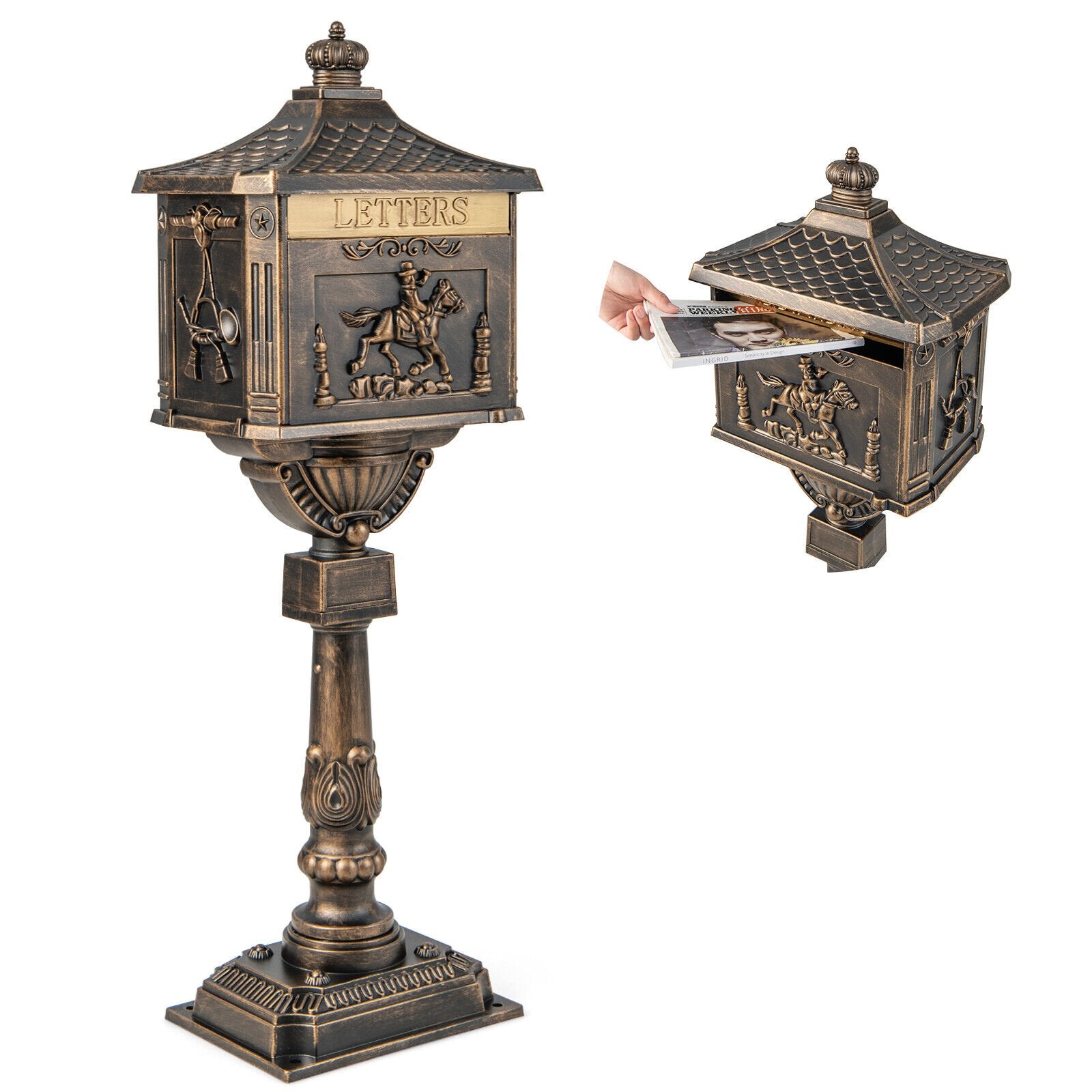 Retro Cast Aluminum Mailbox Security Postal Letter Box with Baffle Door, Bronze - Gallery Canada