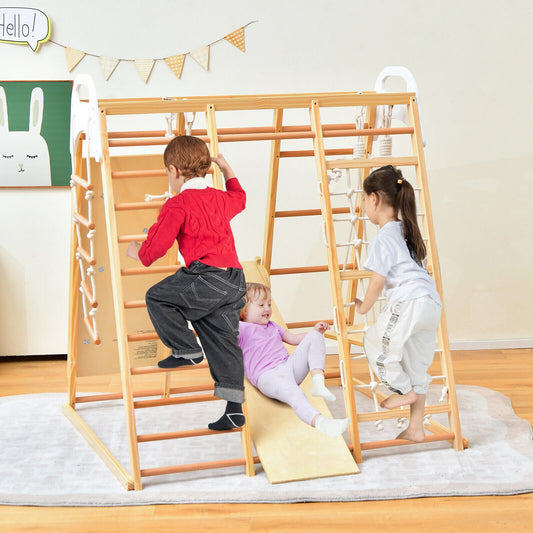 8-in-1 Wooden Jungle Gym Playset with Slide and Monkey Bars, Natural Climbers & Slides Natural  at Gallery Canada