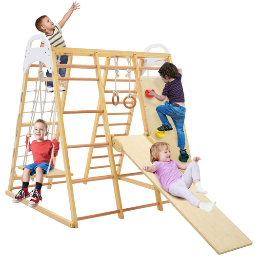 8-in-1 Wooden Jungle Gym Playset with Slide and Monkey Bars, Natural Climbers & Slides Natural  at Gallery Canada