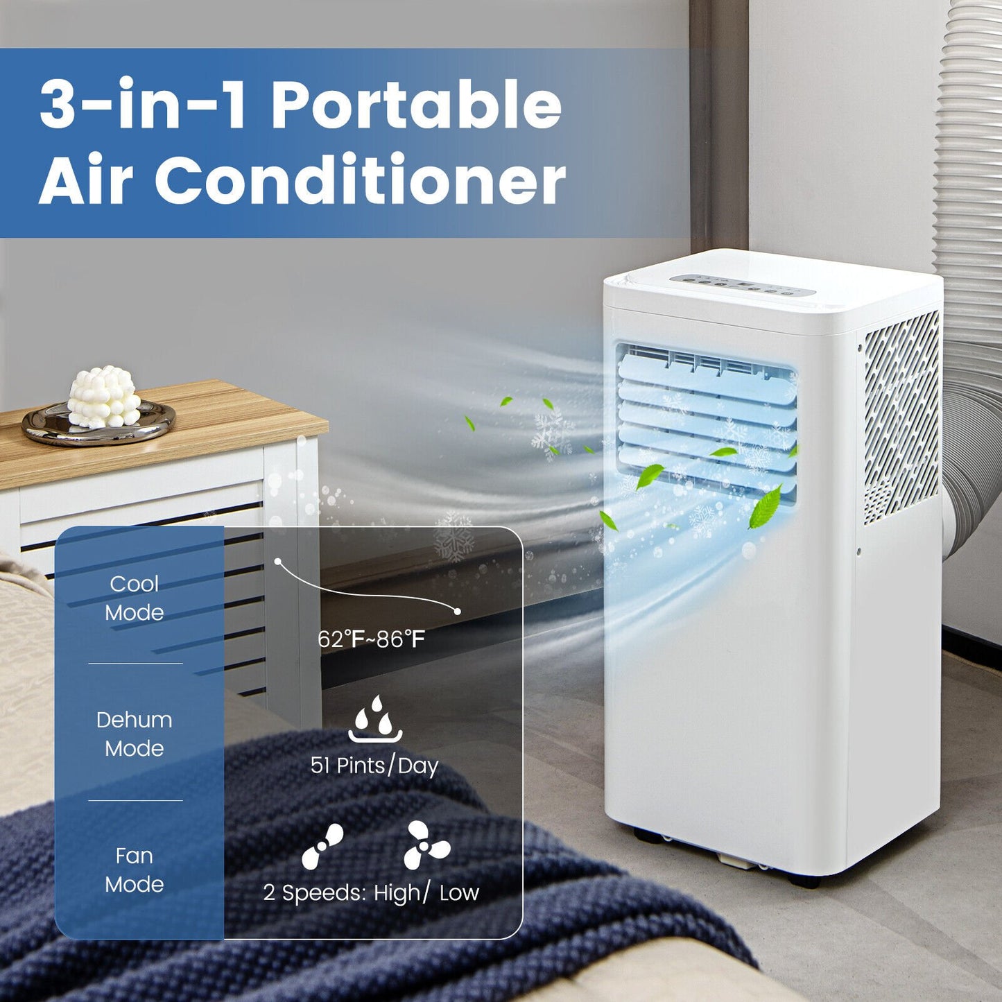 8000 BTU(Ashrae) Portable Air Conditioner Cools 250 Sq.Ft-5000 BTU, White Portable Air Conditioners   at Gallery Canada