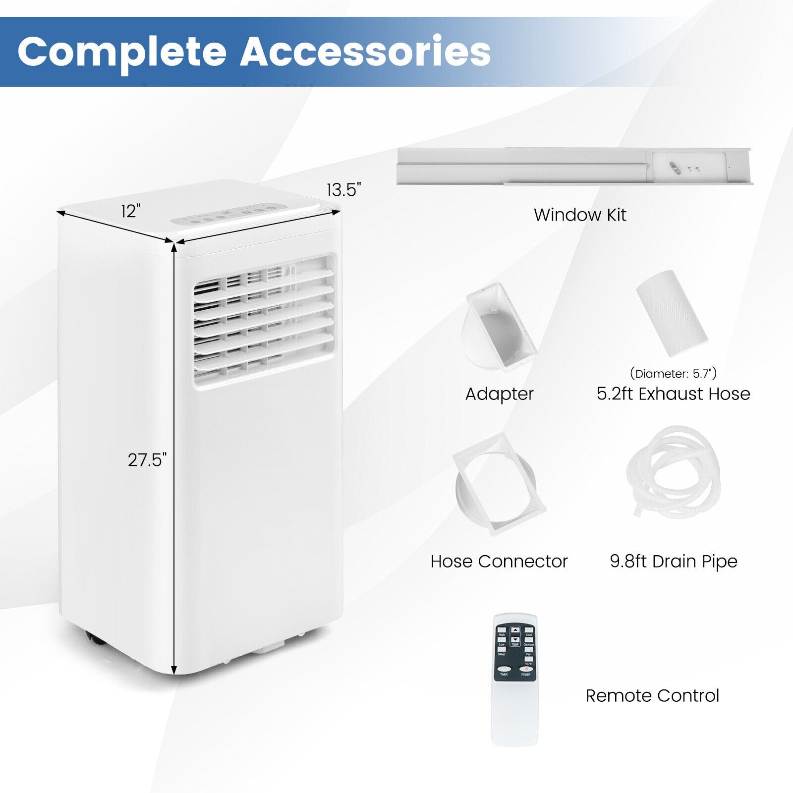 8000 BTU(Ashrae) Portable Air Conditioner Cools 250 Sq.Ft-5000 BTU, White - Gallery Canada