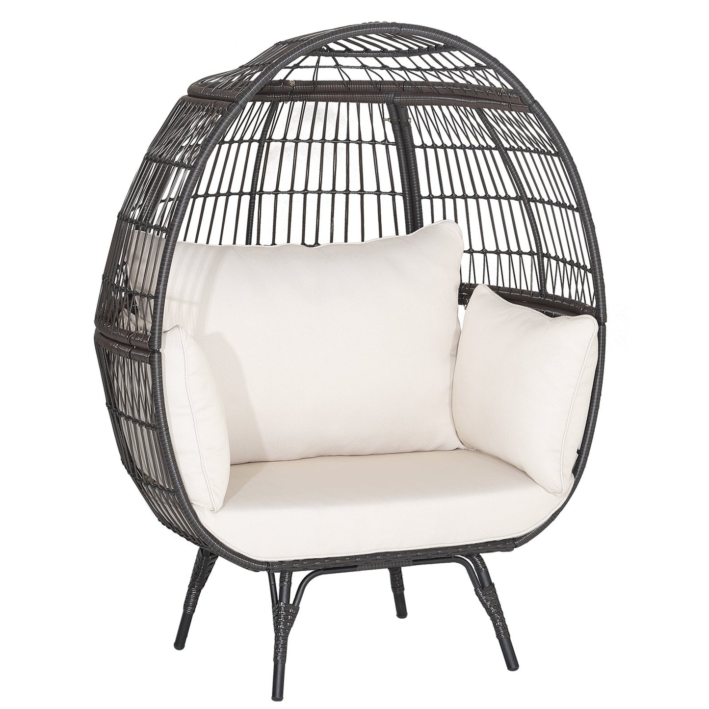 Oversized Patio Rattan Egg Lounge Chair with 4 Cushions, Brown Outdoor Chaise Lounges   at Gallery Canada