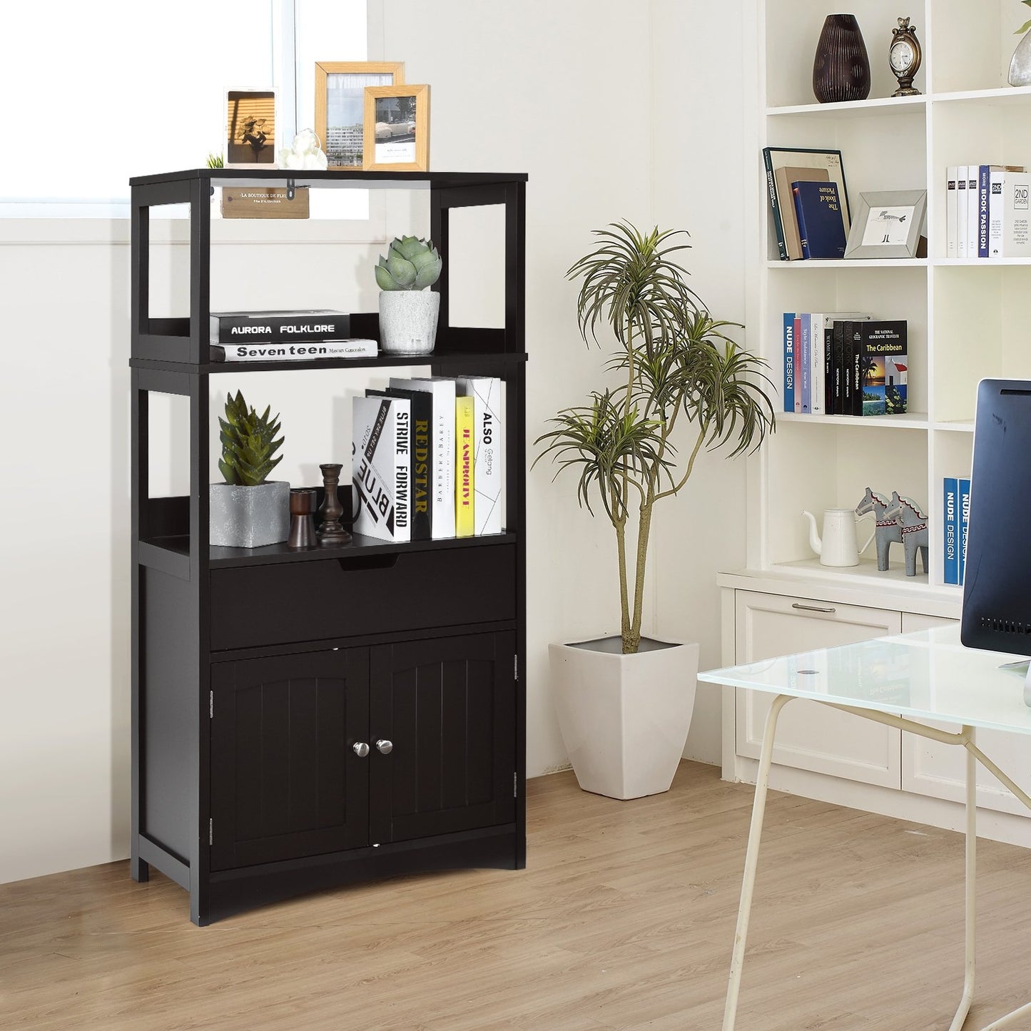 Bathroom Storage Cabinet with Drawer and Shelf Floor Cabinet, Black Floor Cabinets   at Gallery Canada