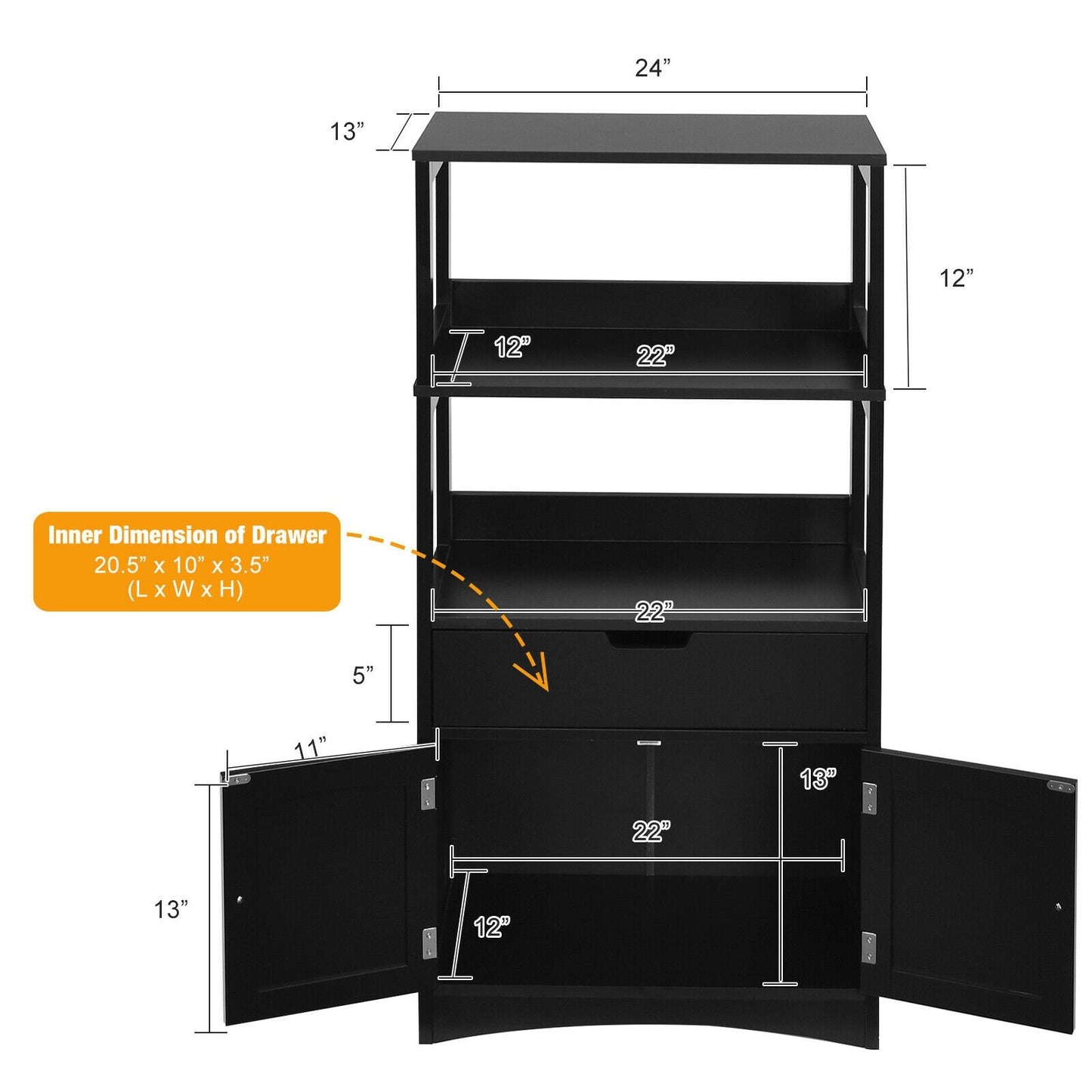 Bathroom Storage Cabinet with Drawer and Shelf Floor Cabinet, Black Floor Cabinets   at Gallery Canada