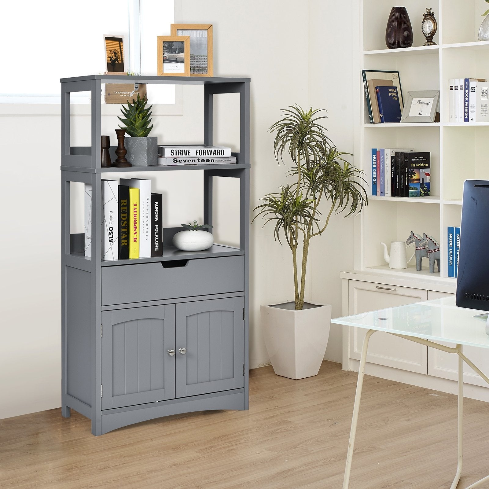 Bathroom Storage Cabinet with Drawer and Shelf Floor Cabinet, Gray Floor Cabinets   at Gallery Canada