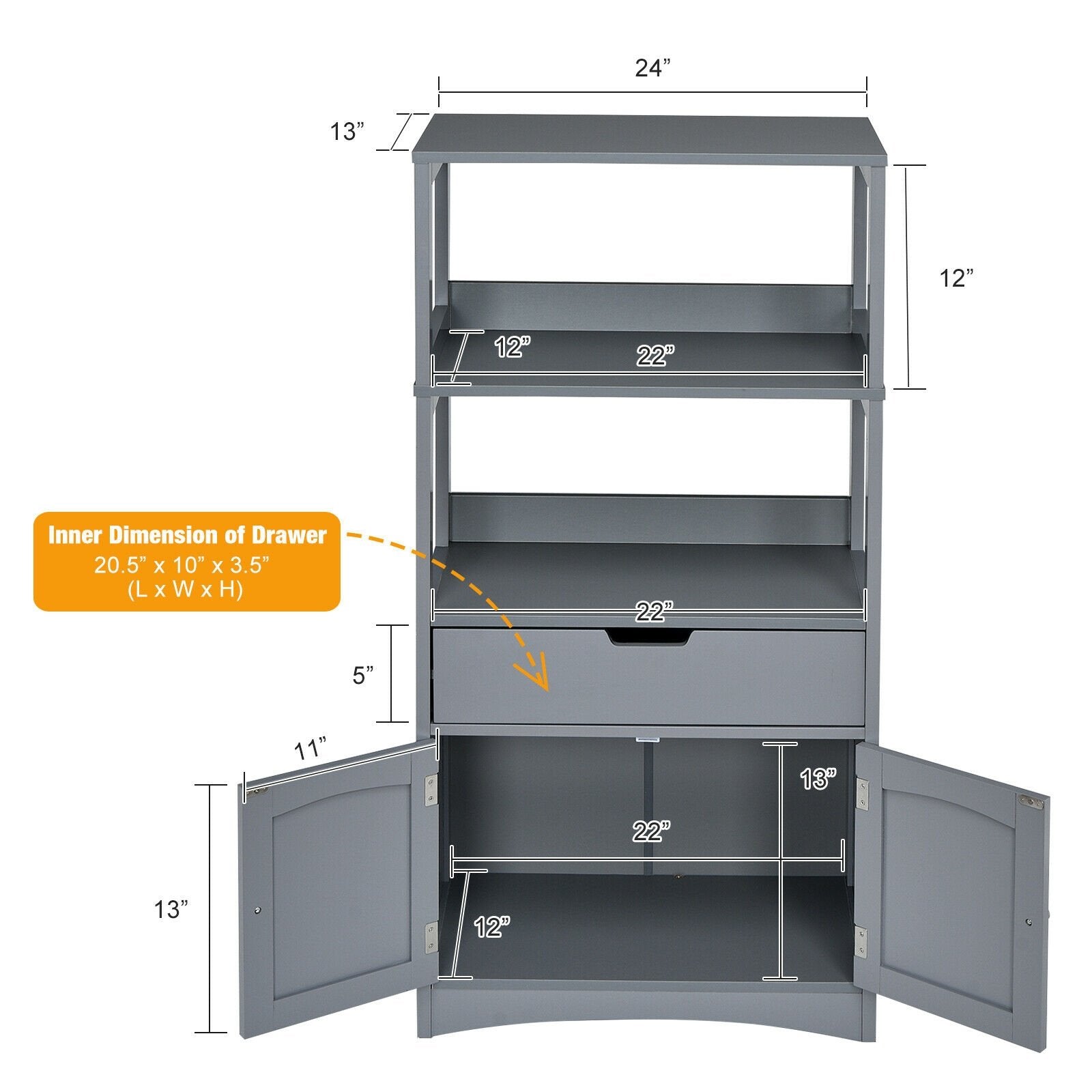 Bathroom Storage Cabinet with Drawer and Shelf Floor Cabinet, Gray Floor Cabinets   at Gallery Canada