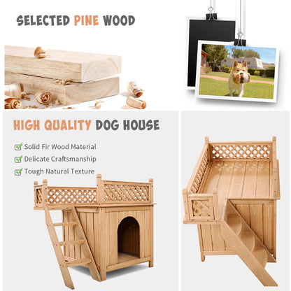 Wooden Dog House with Stairs and Raised Balcony for Puppy and Cat - Gallery Canada