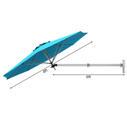8ft Wall-Mounted Telescopic Folding Tilt Aluminum Sun Shade Umbrella, Blue - Gallery Canada