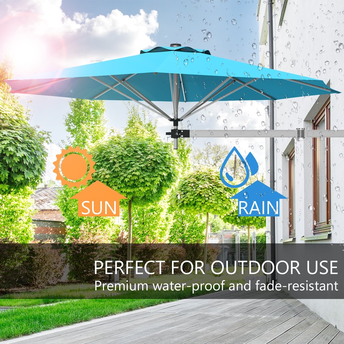 8ft Wall-Mounted Telescopic Folding Tilt Aluminum Sun Shade Umbrella, Blue - Gallery Canada