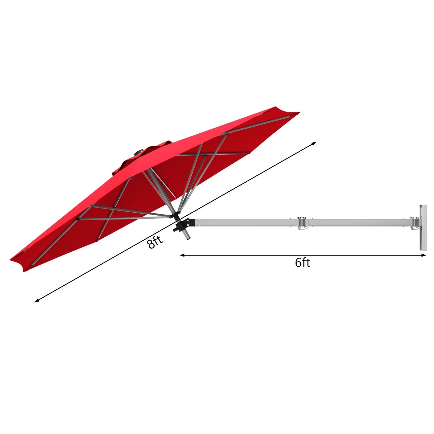 8ft Wall-Mounted Telescopic Folding Tilt Aluminum Sun Shade Umbrella, Dark Red - Gallery Canada