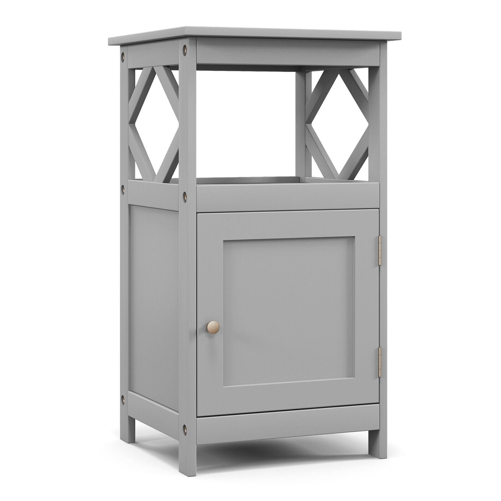 Bathroom Floor Cabinet Side Storage Organizer with Open Shelf and Single Door, Gray Floor Cabinets   at Gallery Canada