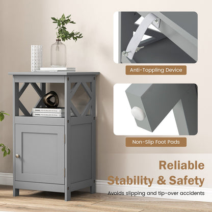 Bathroom Floor Cabinet Side Storage Organizer with Open Shelf and Single Door, Gray Floor Cabinets   at Gallery Canada