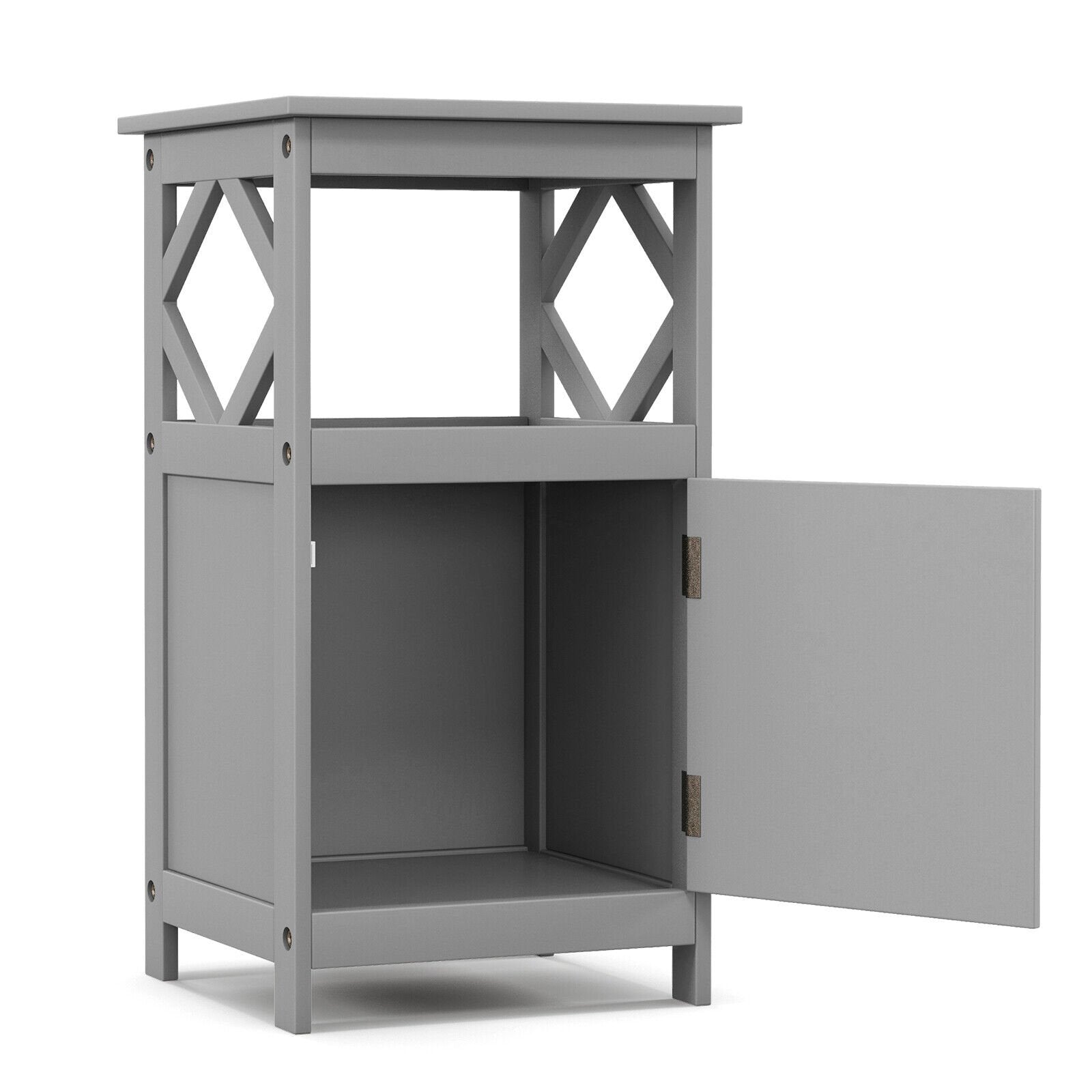 Bathroom Floor Cabinet Side Storage Organizer with Open Shelf and Single Door, Gray Floor Cabinets   at Gallery Canada