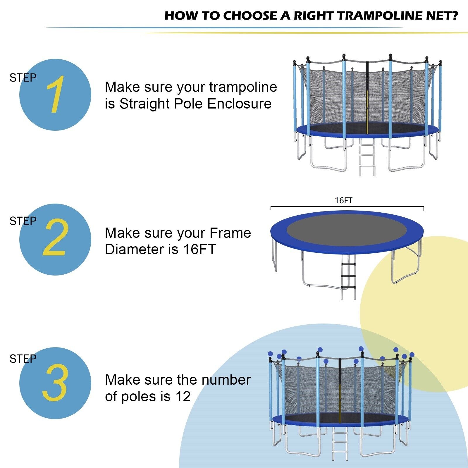 15/16 Feet Trampoline Replacement Safety Net with Adjustable Straps-16 ft, Black Trampoline Accessories   at Gallery Canada