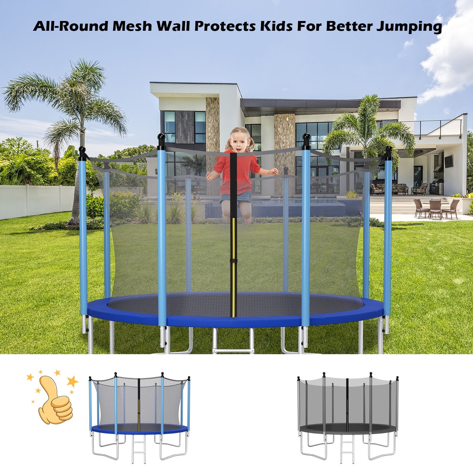 15/16 Feet Trampoline Replacement Safety Net with Adjustable Straps-15 ft, Black Trampoline Accessories   at Gallery Canada