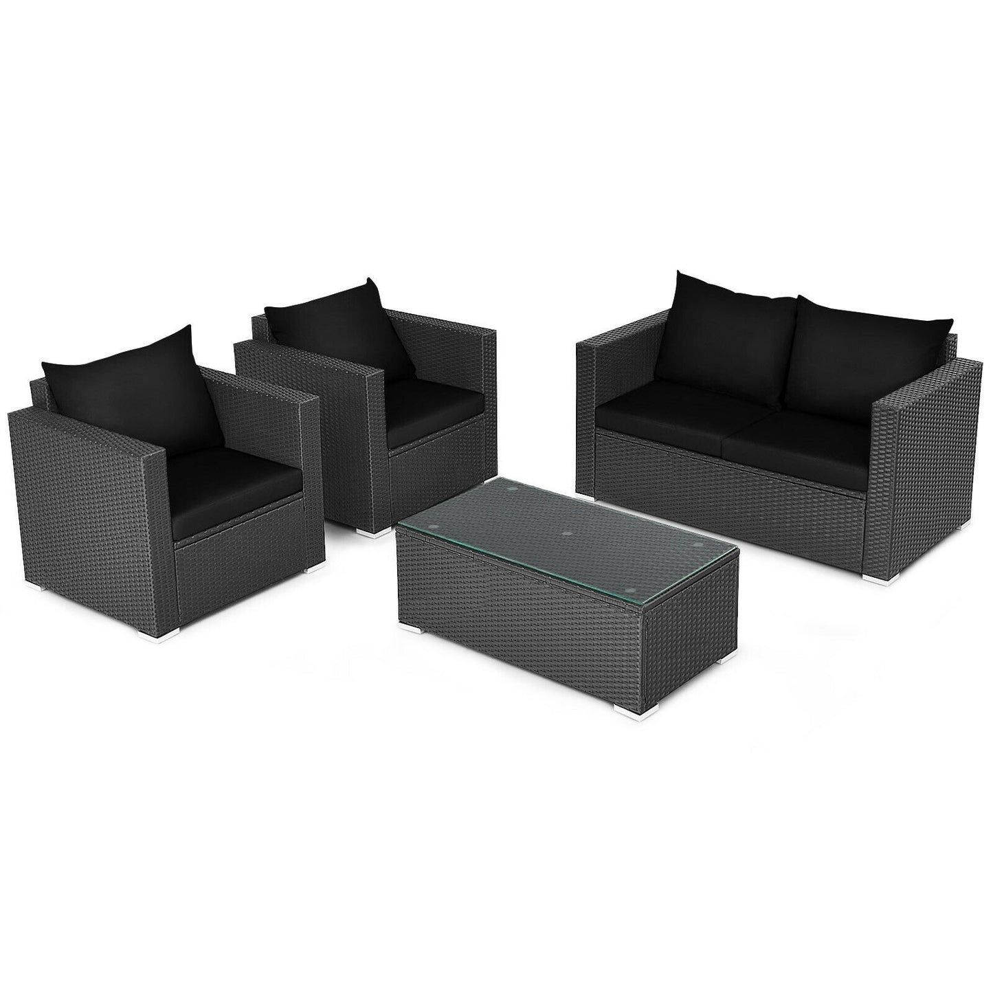 4 Pcs Patio Rattan Cushioned Furniture Set, Black Patio Conversation Sets   at Gallery Canada