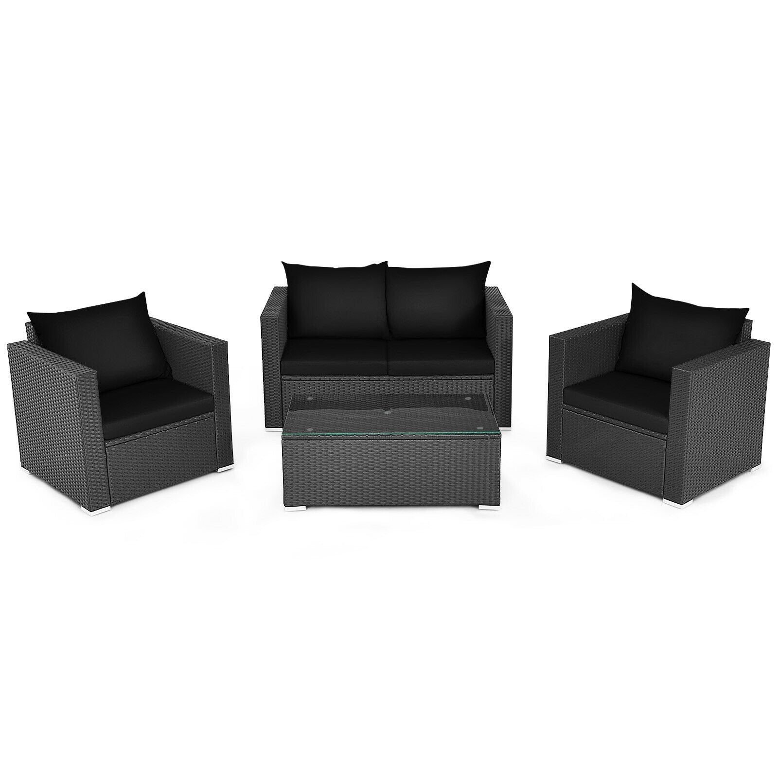 4 Pcs Patio Rattan Cushioned Furniture Set, Black Patio Conversation Sets   at Gallery Canada