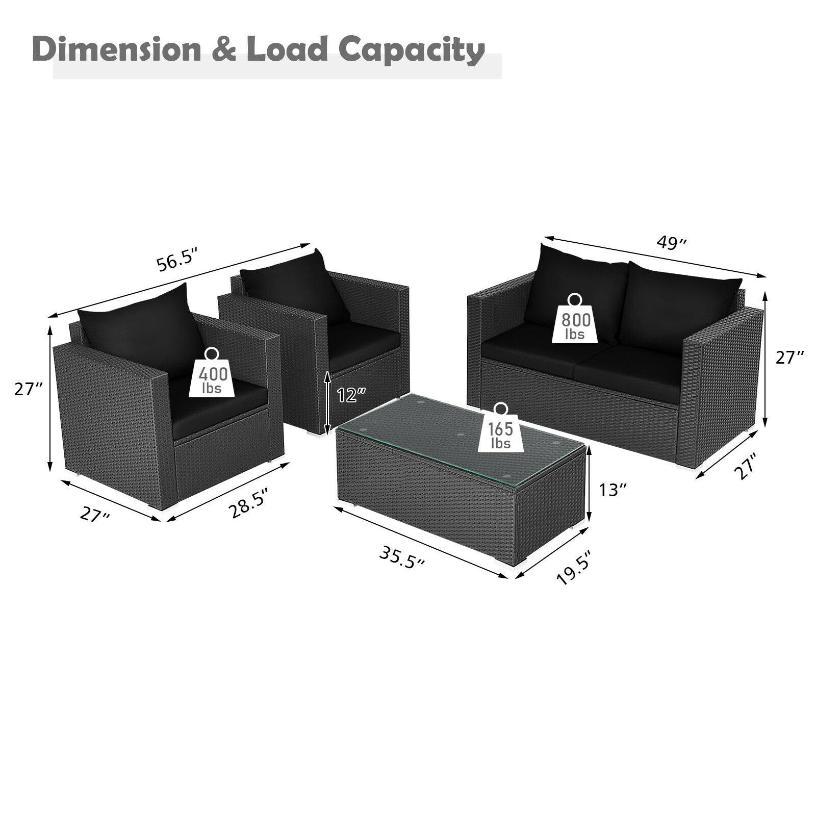 4 Pcs Patio Rattan Cushioned Furniture Set, Black Patio Conversation Sets   at Gallery Canada