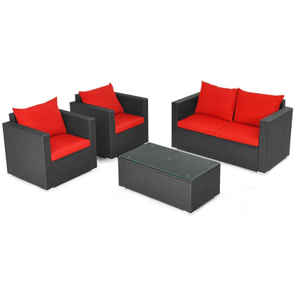 4Pcs Patio Rattan Cushioned Furniture Set, Red Patio Conversation Sets   at Gallery Canada