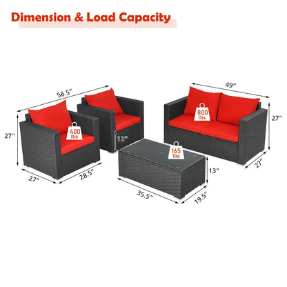 4Pcs Patio Rattan Cushioned Furniture Set, Red Patio Conversation Sets   at Gallery Canada