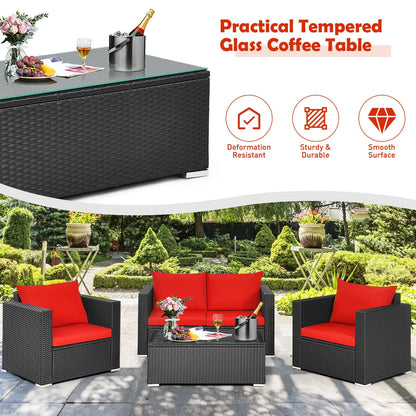 4Pcs Patio Rattan Cushioned Furniture Set, Red Patio Conversation Sets   at Gallery Canada