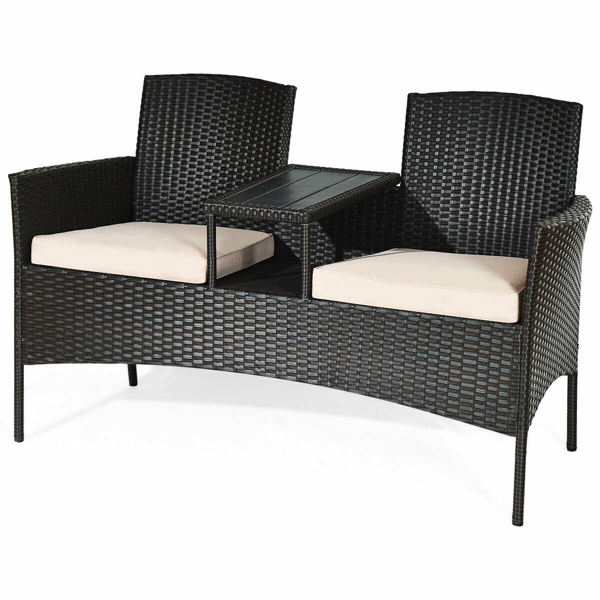 Modern Patio Conversation Set with Built-in Coffee Table and Cushions, Beige Patio Conversation Sets   at Gallery Canada