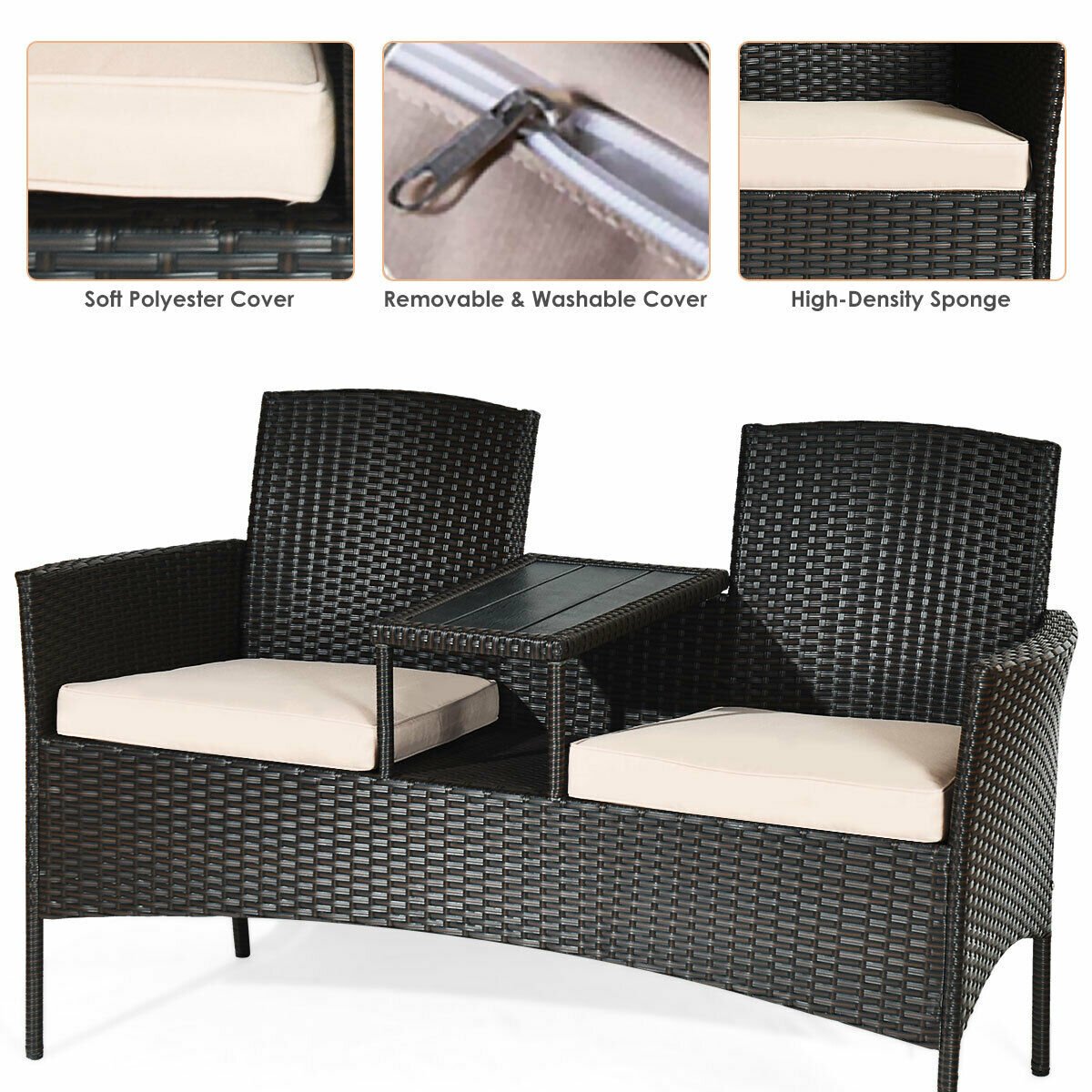 Modern Patio Conversation Set with Built-in Coffee Table and Cushions, Beige Patio Conversation Sets   at Gallery Canada