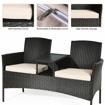 Modern Patio Conversation Set with Built-in Coffee Table and Cushions, Beige Patio Conversation Sets   at Gallery Canada