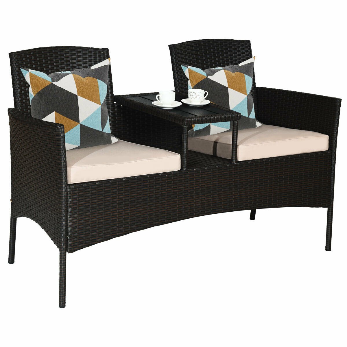 Modern Patio Conversation Set with Built-in Coffee Table and Cushions, Beige Patio Conversation Sets   at Gallery Canada