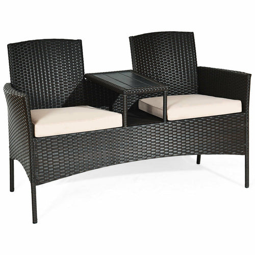 Modern Patio Conversation Set with Built-in Coffee Table and Cushions, Beige