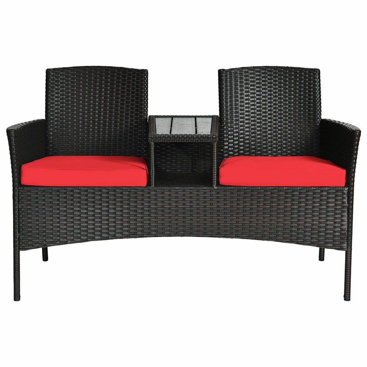 Modern Patio Conversation Set with Built-in Coffee Table and Cushions , Red Patio Conversation Sets   at Gallery Canada