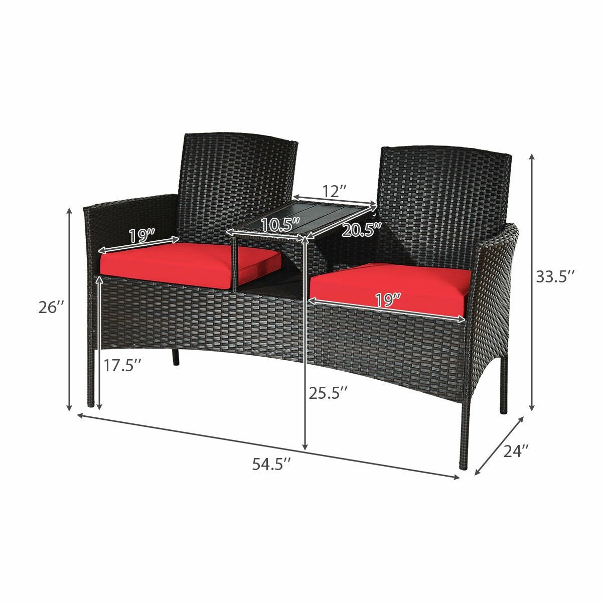 Modern Patio Conversation Set with Built-in Coffee Table and Cushions , Red Patio Conversation Sets   at Gallery Canada