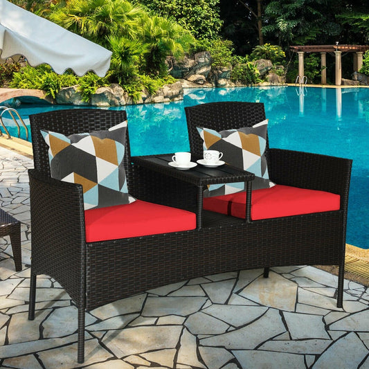 Modern Patio Conversation Set with Built-in Coffee Table and Cushions , Red Patio Conversation Sets   at Gallery Canada