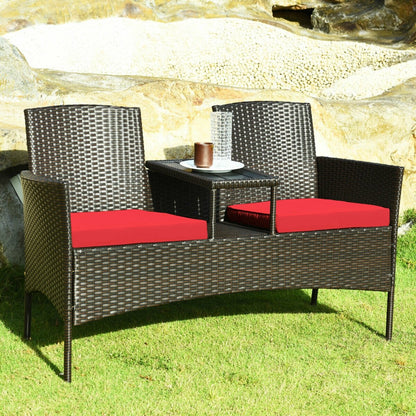 Modern Patio Conversation Set with Built-in Coffee Table and Cushions , Red Patio Conversation Sets   at Gallery Canada