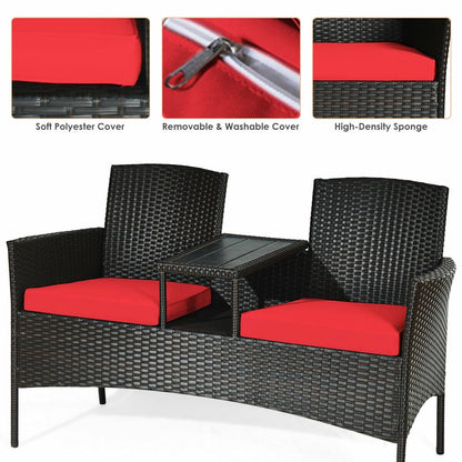 Modern Patio Conversation Set with Built-in Coffee Table and Cushions , Red Patio Conversation Sets   at Gallery Canada