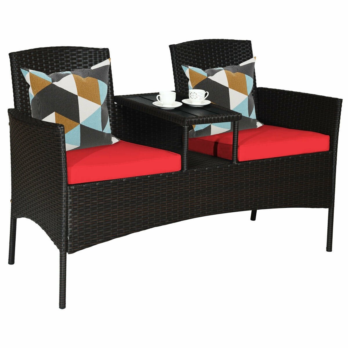 Modern Patio Conversation Set with Built-in Coffee Table and Cushions , Red Patio Conversation Sets   at Gallery Canada