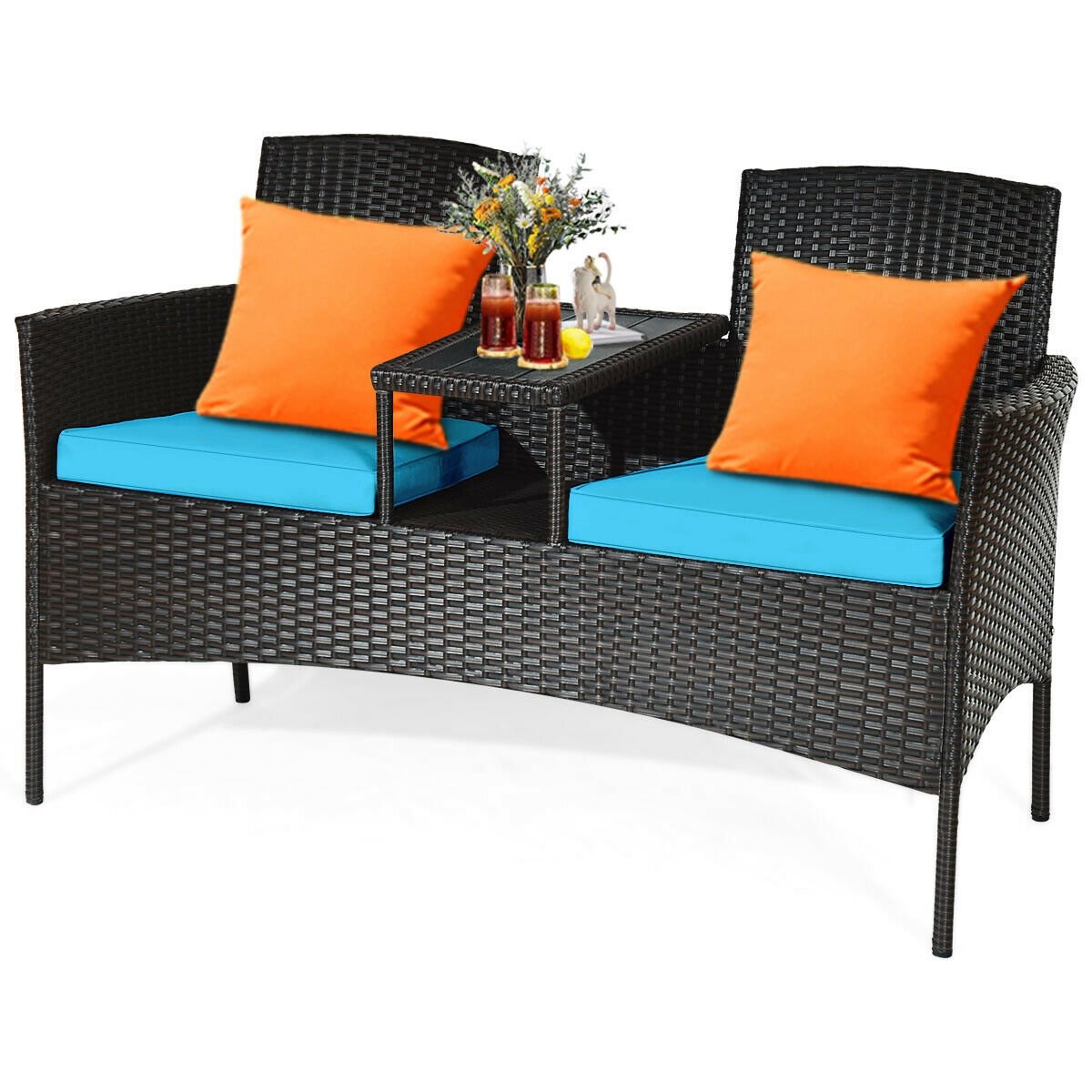 Modern Patio Conversation Set with Built-in Coffee Table and Cushions , Turquoise Patio Conversation Sets   at Gallery Canada