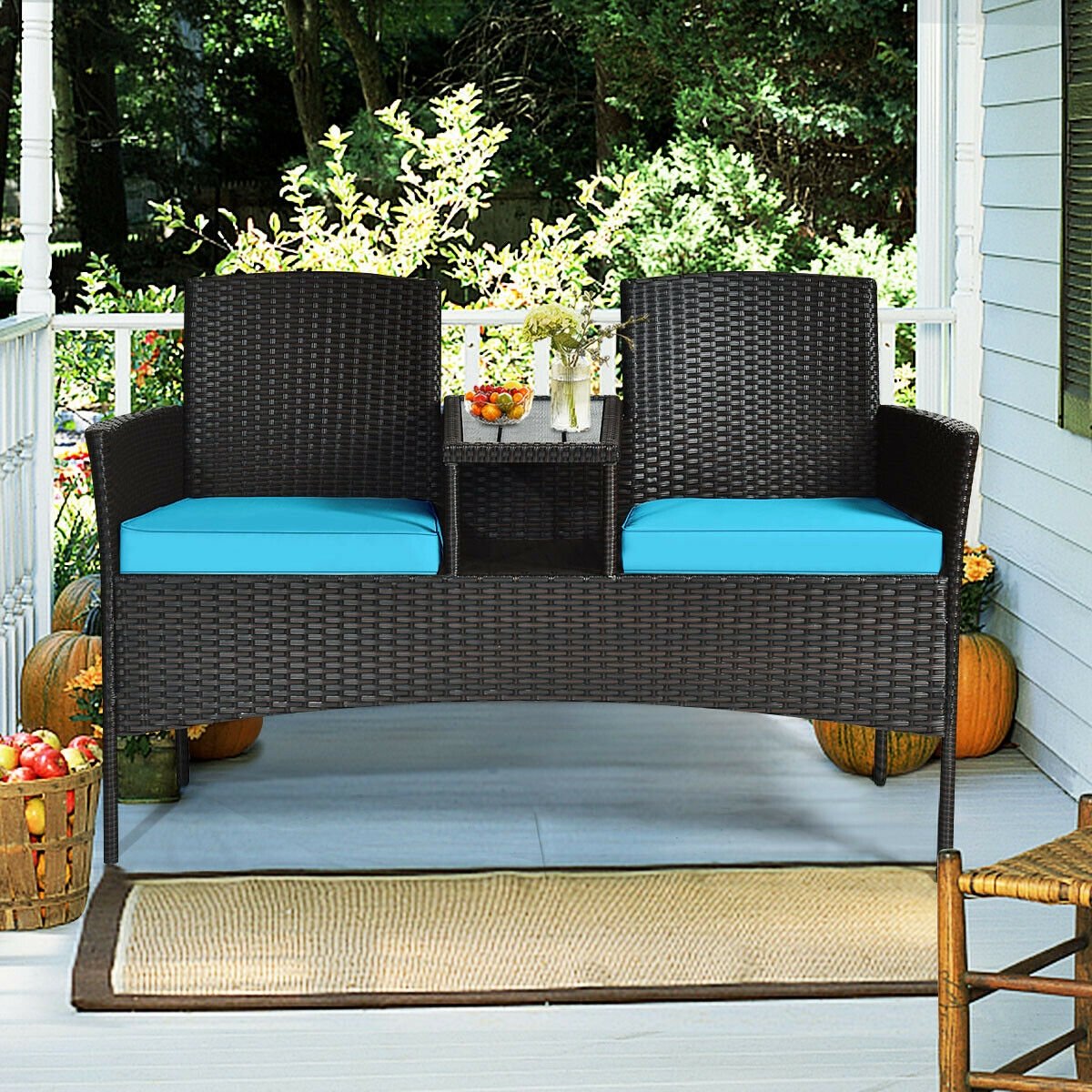 Modern Patio Conversation Set with Built-in Coffee Table and Cushions , Turquoise Patio Conversation Sets   at Gallery Canada