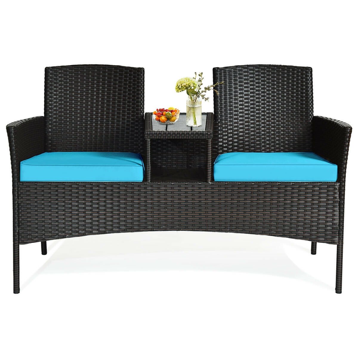 Modern Patio Conversation Set with Built-in Coffee Table and Cushions , Turquoise Patio Conversation Sets   at Gallery Canada