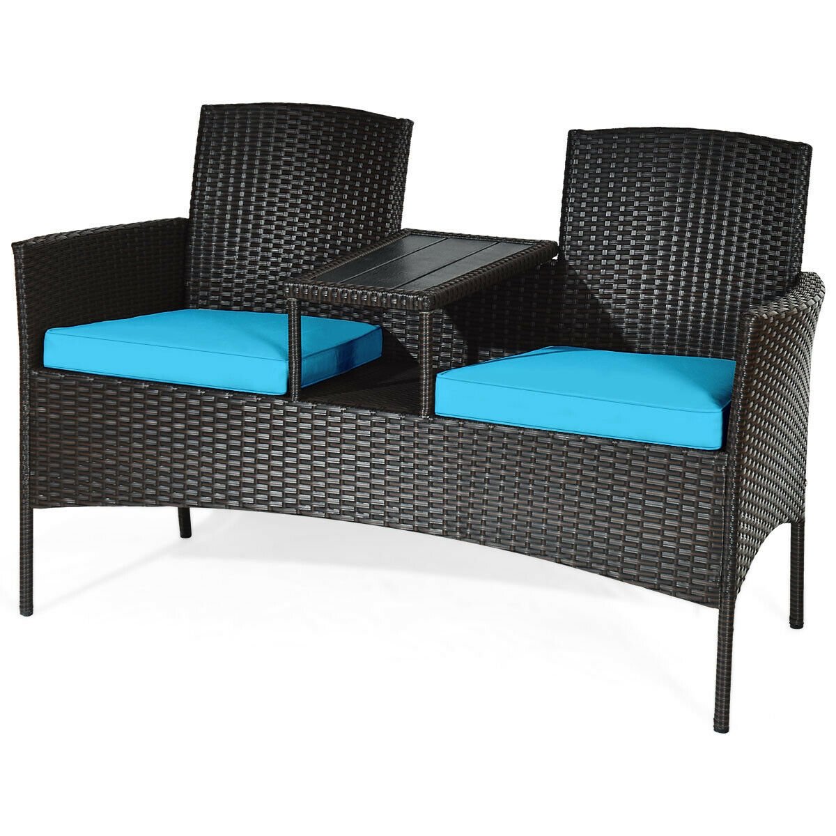 Modern Patio Conversation Set with Built-in Coffee Table and Cushions , Turquoise Patio Conversation Sets   at Gallery Canada