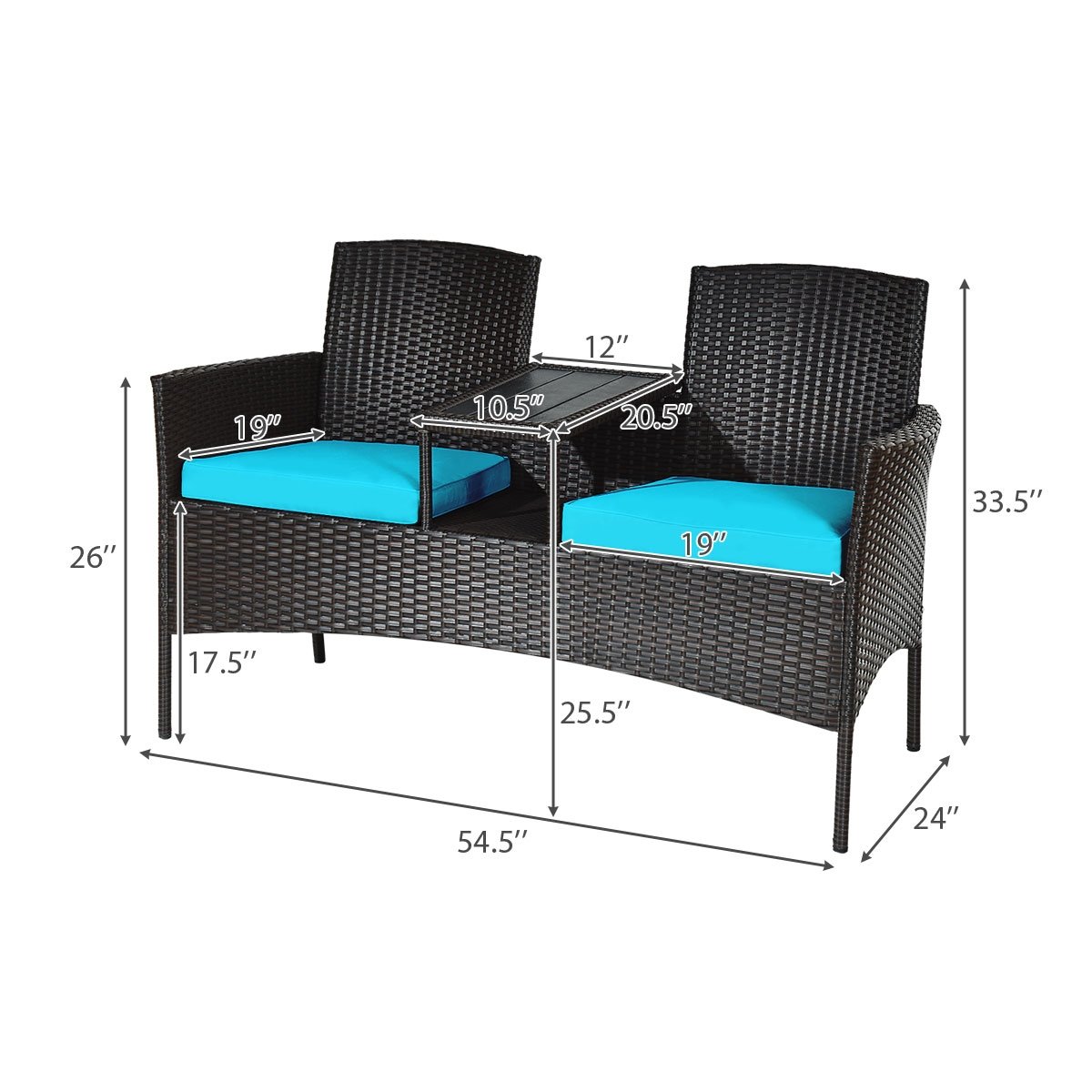 Modern Patio Conversation Set with Built-in Coffee Table and Cushions , Turquoise Patio Conversation Sets   at Gallery Canada