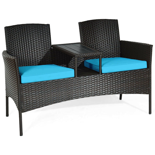 Modern Patio Conversation Set with Built-in Coffee Table and Cushions , Turquoise Patio Conversation Sets   at Gallery Canada