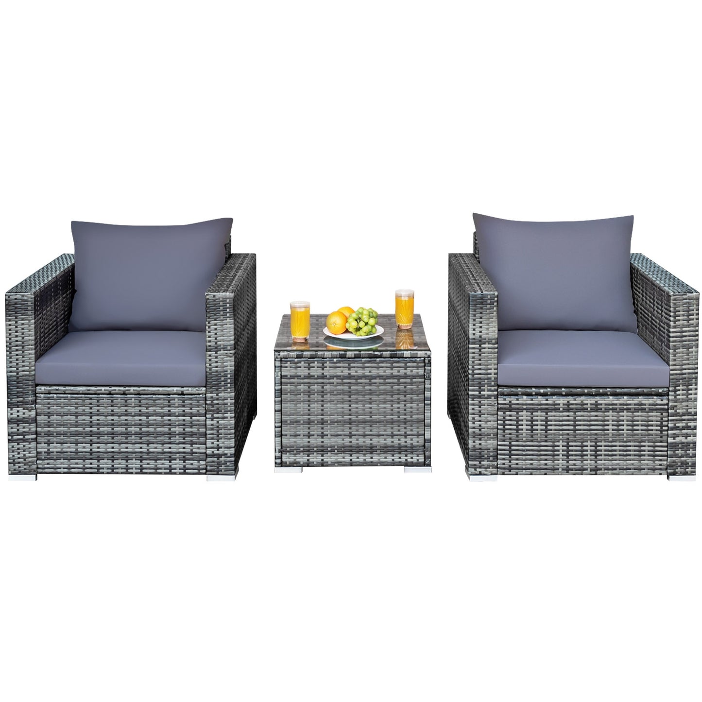 3 Pieces Patio Rattan Furniture Bistro Sofa Set with Cushioned, Gray Patio Conversation Sets   at Gallery Canada