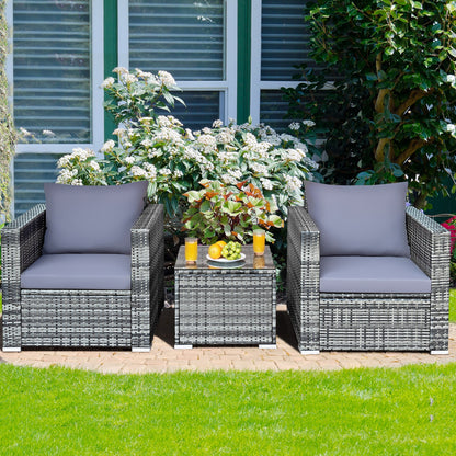 3 Pieces Patio Rattan Furniture Bistro Sofa Set with Cushioned, Gray Patio Conversation Sets   at Gallery Canada