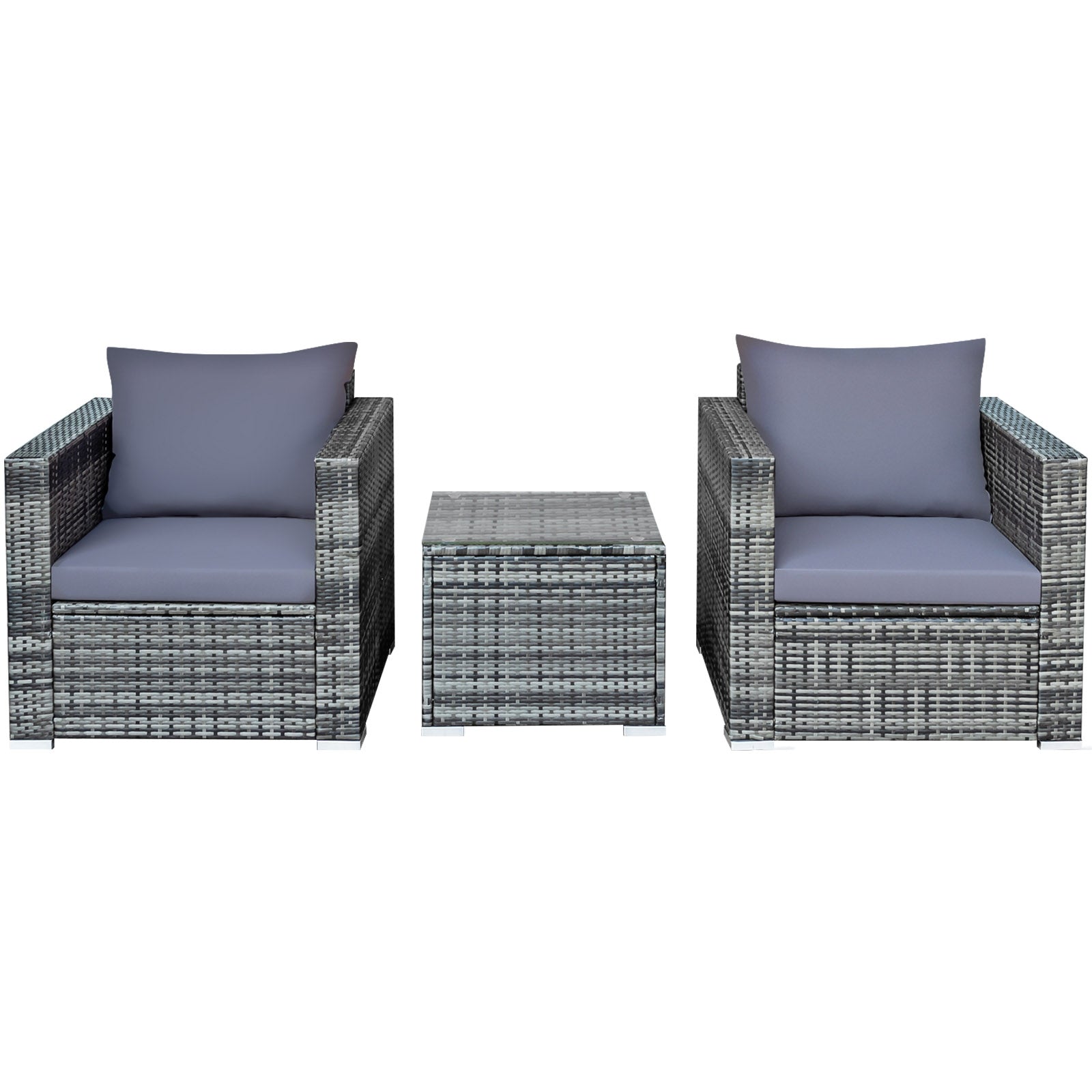 3 Pieces Patio Rattan Furniture Bistro Sofa Set with Cushioned, Gray Patio Conversation Sets   at Gallery Canada